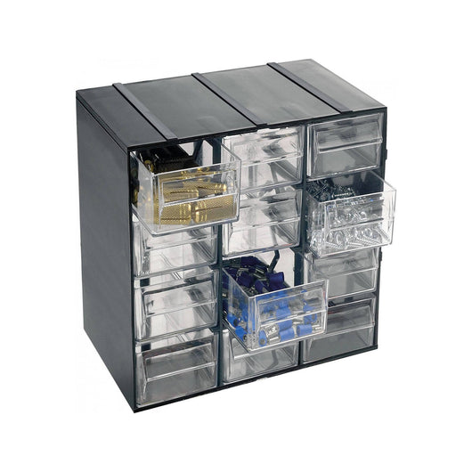 Cassettiera portaminuteria a 12 Adorata, Organiser portaoggetti con Adorata trasparenti, 100% Made in Italy, cm 19x14h23, colore Nero