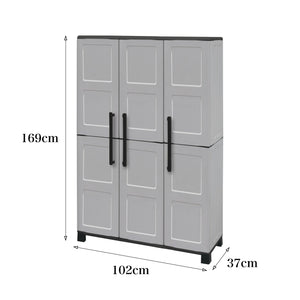 Armadio portascope da esterno o Aruro, Mobile a 3 ante e 3 ripiani in polipropilene, 100% Made in Italy, cm 102x37h169, colore Grigio chiaro