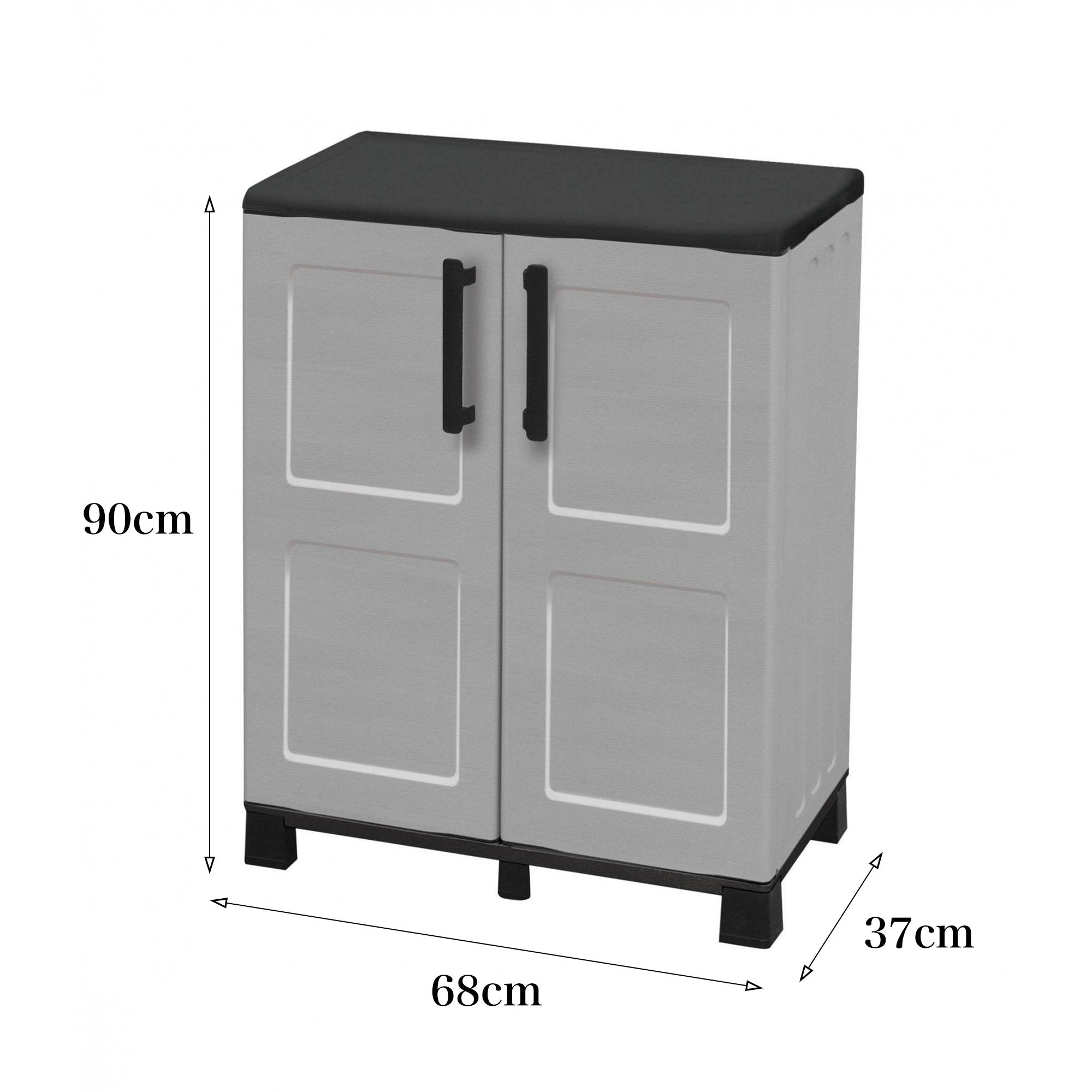 Mobiletto multiuso da esterno o Anthony, Armadio basso a 2 ante e 1 ripiano in polipropilene, 100% Made in Italy, cm 68x37h90, colore Grigio chiaro
