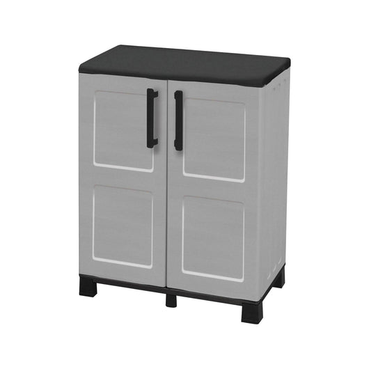 Mobiletto multiuso da esterno o Anthony, Armadio basso a 2 ante e 1 ripiano in polipropilene, 100% Made in Italy, cm 68x37h90, colore Grigio chiaro