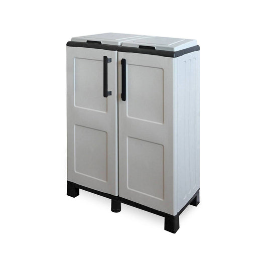 Armadio portarifiuti da esterno o Alistar, Mobile porta 2 sacchi a 2 ante, 100% Made in Italy, cm 68x37h90, colore Grigio chiaro