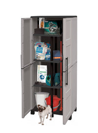 Armadio portascope da esterno o Askan, Mobile a 2 ante e 3 ripiani in polipropilene, 100% Made in Italy, cm 68x37h169, colore Grigio chiaro