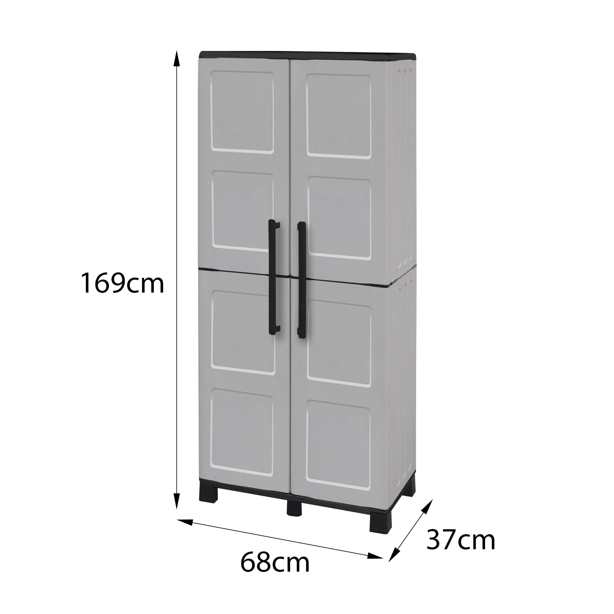 Armadio portascope da esterno o Askan, Mobile a 2 ante e 3 ripiani in polipropilene, 100% Made in Italy, cm 68x37h169, colore Grigio chiaro