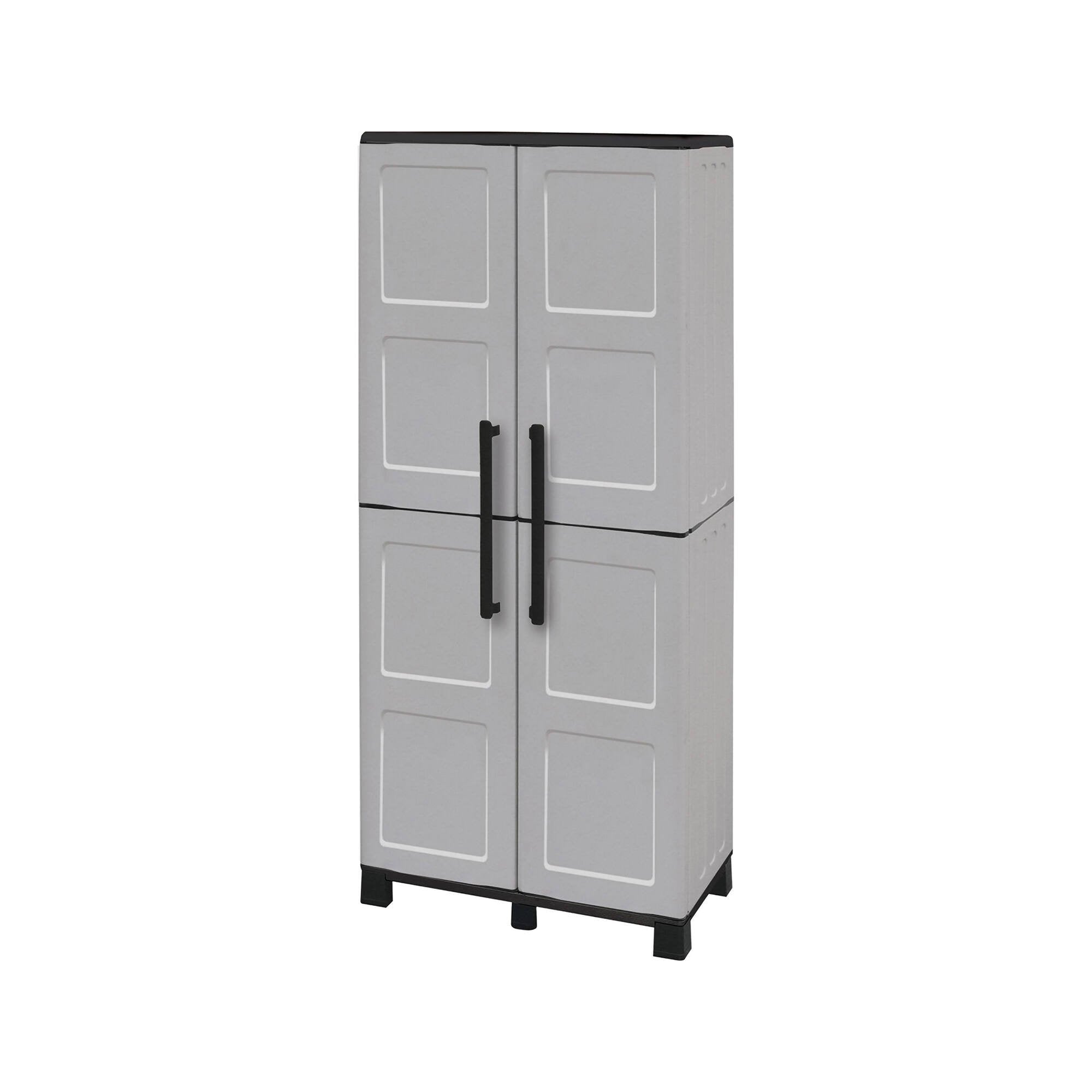 Armadio portascope da esterno o Askan, Mobile a 2 ante e 3 ripiani in polipropilene, 100% Made in Italy, cm 68x37h169, colore Grigio chiaro