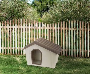 Cuccia in polipropilene da esterno o Avalon, Casetta per cani o gatti, 100% Made in Italy, cm 58x40h42, colore Beige