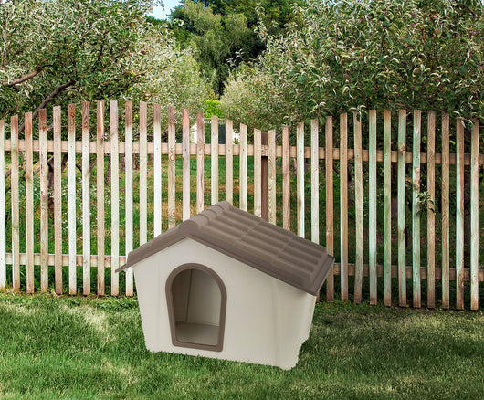 Cuccia in polipropilene da esterno o Avalon, Casetta per cani o gatti, 100% Made in Italy, cm 58x40h42, colore Beige