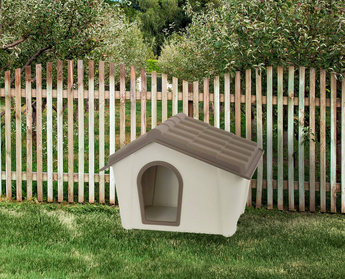 Cuccia in polipropilene da esterno o Avalon, Casetta per cani o gatti, 100% Made in Italy, cm 79x59h61, colore Beige