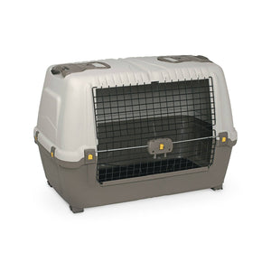 Trasportino rigido per cani o gatti in Fausta, Gabbietta portatile con tappetino, 100% Made in Italy, cm 99x60h68, colore Grigio