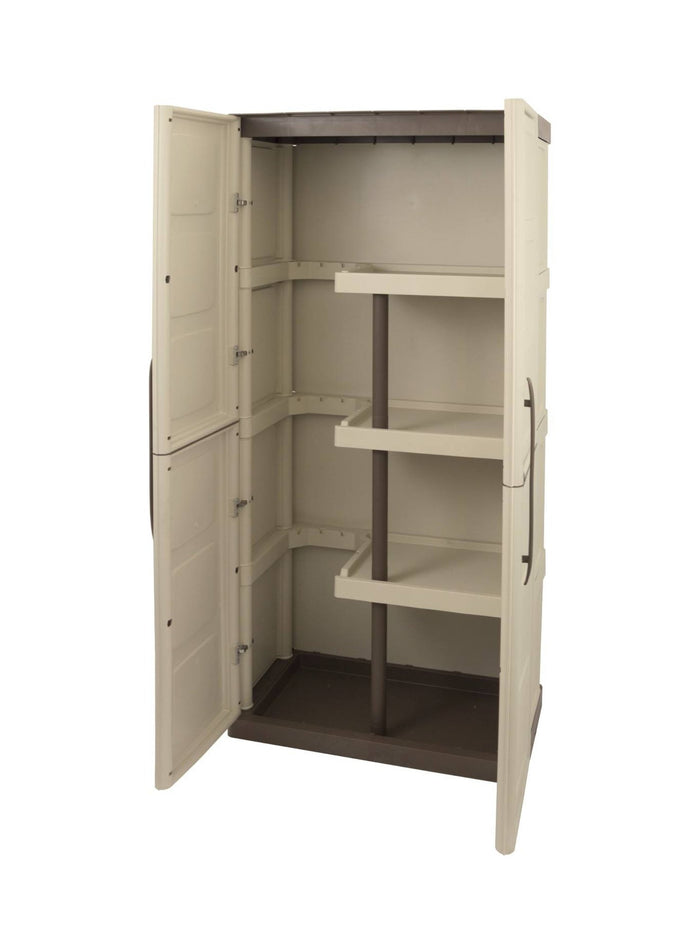 Armadio portascope da esterno o Ipno, Mobile a 2 ante e 3 ripiani in polipropilene, 100% Made in Italy, cm 70x39h165, colore Beige