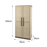 Armadio portascope da esterno o Ipno, Mobile a 2 ante e 3 ripiani in polipropilene, 100% Made in Italy, cm 70x39h165, colore Beige
