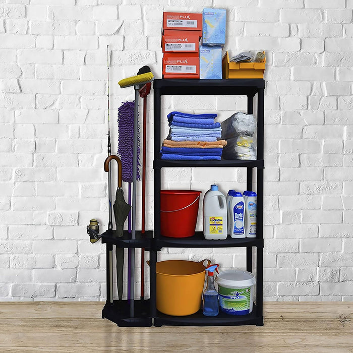 Scaffale ad angolo reversibile con portascope in Blanca, Scaffalatura per interno o esterno, 100% Made in Italy, cm 90x30h133, colore Antracite