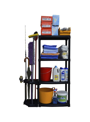 Scaffale ad angolo reversibile con portascope in Blanca, Scaffalatura per interno o esterno, 100% Made in Italy, cm 90x30h133, colore Antracite