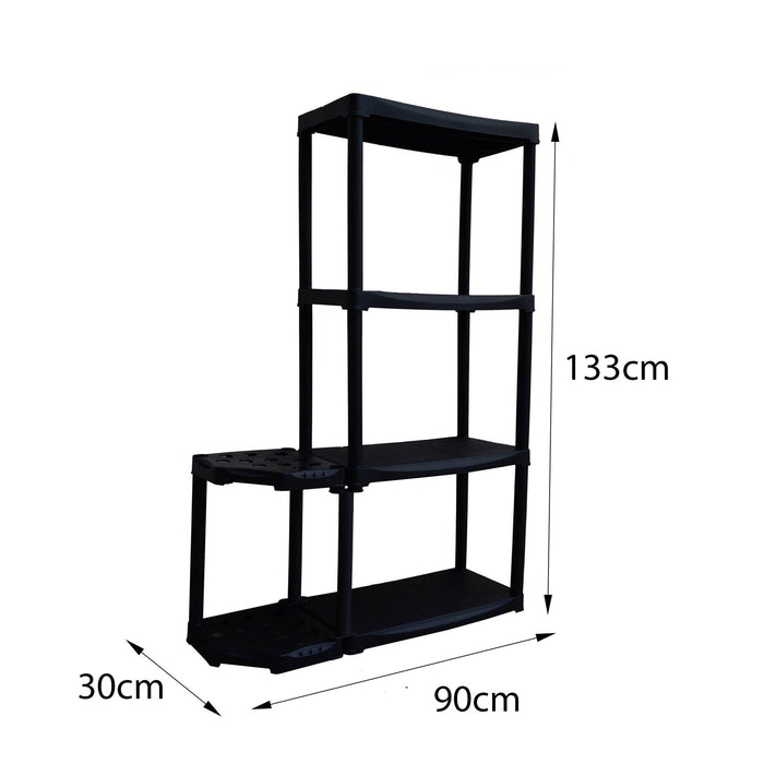 Scaffale ad angolo reversibile con portascope in Blanca, Scaffalatura per interno o esterno, 100% Made in Italy, cm 90x30h133, colore Antracite