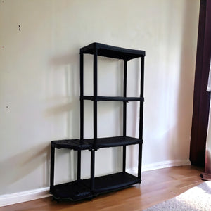 Scaffale ad angolo reversibile con portascope in Blanca, Scaffalatura per interno o esterno, 100% Made in Italy, cm 90x30h133, colore Antracite