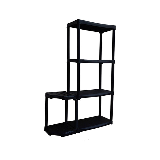 Scaffale ad angolo reversibile con portascope in Blanca, Scaffalatura per interno o esterno, 100% Made in Italy, cm 90x30h133, colore Antracite