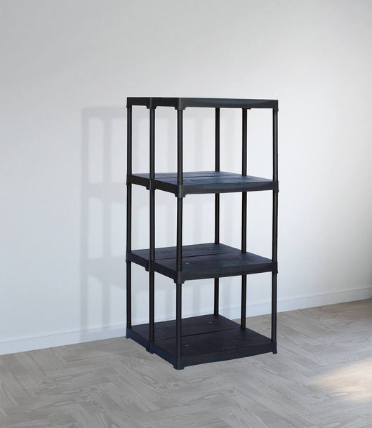 Scaffale a 2 ripiani con doppia capienza in Akay, Scaffalatura per interno o esterno, 100% Made in Italy, cm 60x59h133, colore Antracite