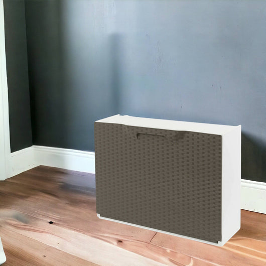 Scarpiera con 1 anta a ribalta in polipropilene effetto Aseo, Set componibile da interno o esterno, 100% Made in Italy, cm 51x18h40, colore Tortora