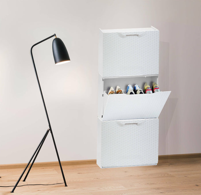 Scarpiera con 1 anta a ribalta in polipropilene effetto Aseo, Set componibile da interno o esterno, 100% Made in Italy, cm 51x18h40, colore Bianco