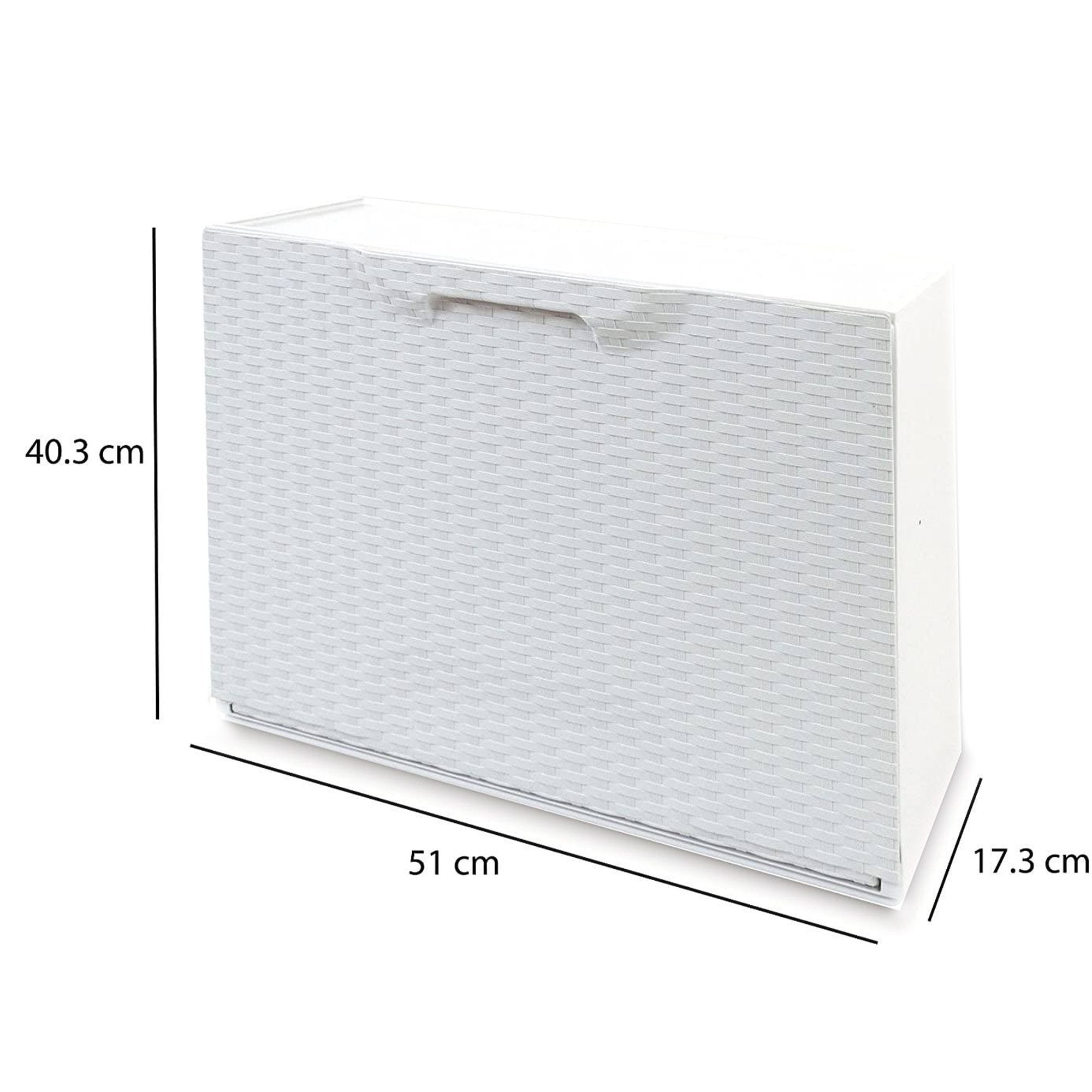 Scarpiera con 1 anta a ribalta in polipropilene effetto Aseo, Set componibile da interno o esterno, 100% Made in Italy, cm 51x18h40, colore Bianco