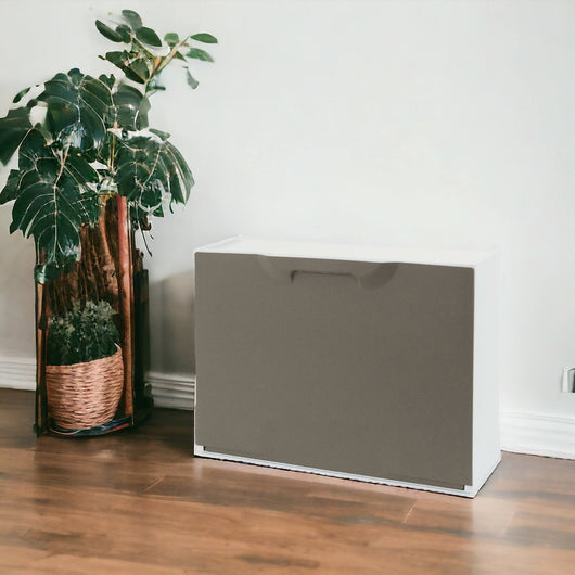 Scarpiera con 1 anta a ribalta in Avon, Mobiletto componibile da interno o esterno, 100% Made in Italy, cm 51x18h40, colore Tortora