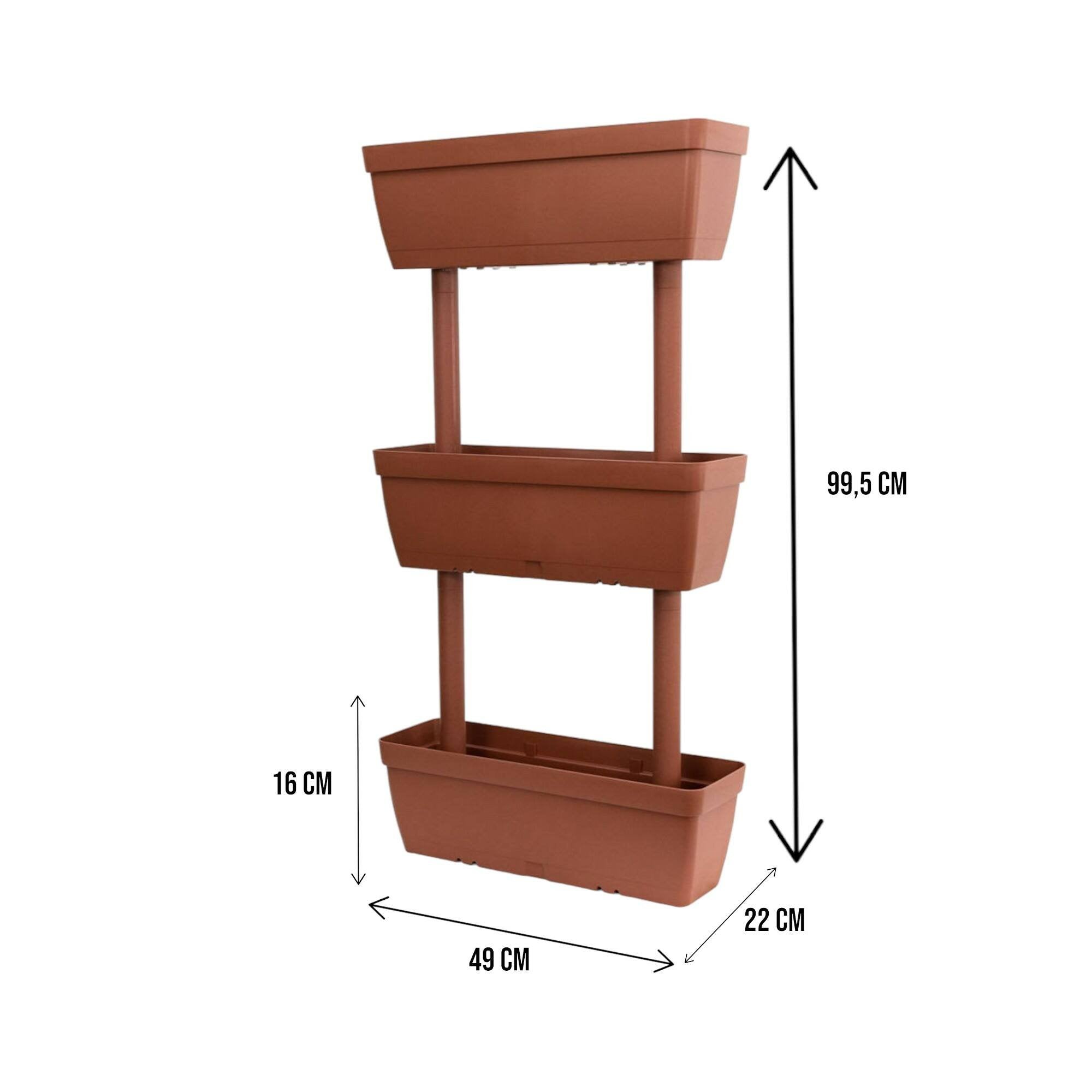 Set di 3 vasi per orto Aldunga,Set di 3 vasi porta fiori per interno o esterno, 100% Made in Italy, cm 49x22h16, colore Marrone