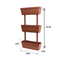 Set di 3 vasi per orto Aldunga,Set di 3 vasi porta fiori per interno o esterno, 100% Made in Italy, cm 49x22h16, colore Marrone