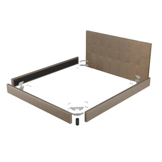 Letto matrimoniale 0, Letto con testiera e rete a doghe inclusa, Made in Italy, Struttura in legno ed ecopelle, adatto per materasso 160x190 Cm, Tortora