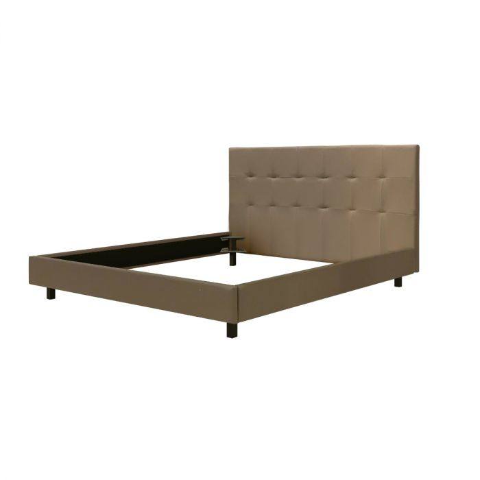 Letto matrimoniale 0, Letto con testiera e rete a doghe inclusa, Made in Italy, Struttura in legno ed ecopelle, adatto per materasso 160x190 Cm, Tortora