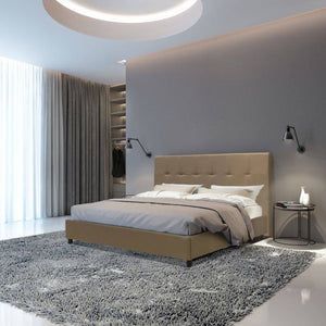 Letto matrimoniale 0, Letto con testiera e rete a doghe inclusa, Made in Italy, Struttura in legno ed ecopelle, adatto per materasso 160x190 Cm, Tortora