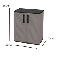 Mobiletto multiuso da esterno o Arisa, Armadio basso a 2 ante e 1 ripiano in polipropilene, Mobile 100% Made in Italy, cm 68x37h84, colore Grigio