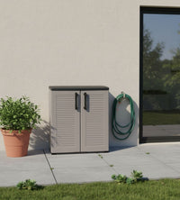 Mobiletto multiuso da esterno o Arisa, Armadio basso a 2 ante e 1 ripiano in polipropilene, Mobile 100% Made in Italy, cm 68x37h84, colore Grigio