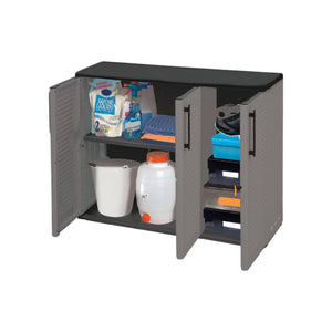 Armadio multiuso da esterno o Aranka, Mobile a 3 ante e 1 ripiano in polipropilene, 100% Made in Italy, cm 102x37h84, colore Grigio