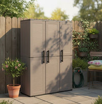 Armadio portascope da esterno o Amordel, Mobile a 3 ante e 3 ripiani regolabili in polipropilene, 100% Made in Italy, cm 102x37h163, colore Grigio