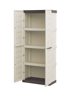 Armadio multiuso da esterno o Adenina, Mobile a 2 ante e 3 ripiani in polipropilene, 100% Made in Italy,cm 70x39h165, colore Beige