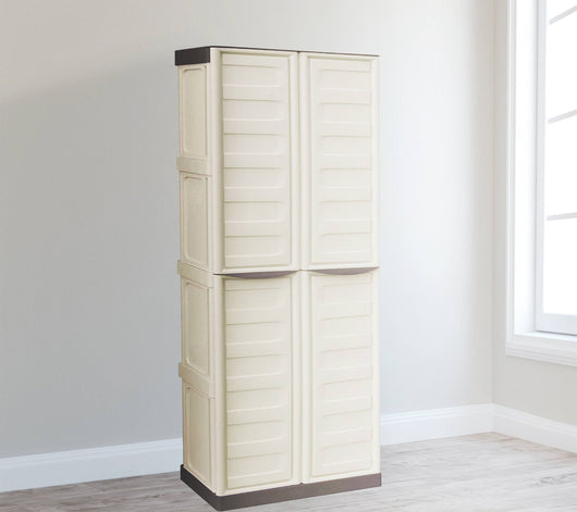 Armadio multiuso da esterno o Adenina, Mobile a 2 ante e 3 ripiani in polipropilene, 100% Made in Italy,cm 70x39h165, colore Beige