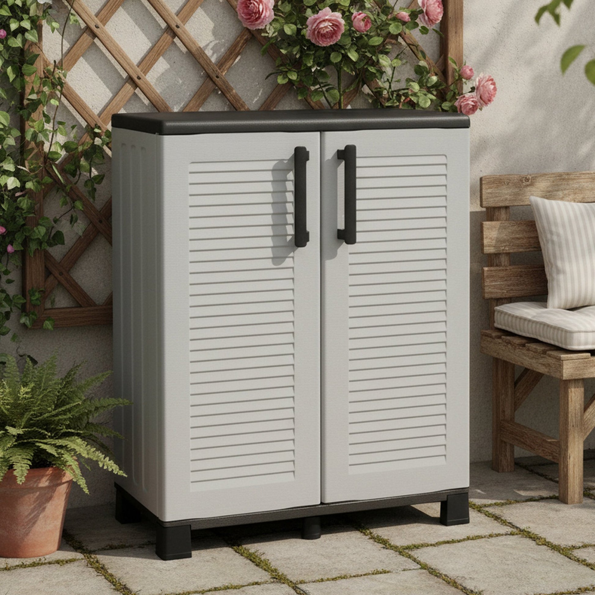 Mobile da Giardino Anthony, Armadio da Esterno un Ripiano Made in Italy, 68x37x90h cm Grigio Chiaro