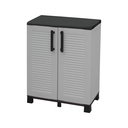 Mobiletto multiuso da esterno o Anthony, Armadio basso a 2 ante e 1 ripiano in polipropilene, Mobile 100% Made in Italy, cm 68x37h90, colore Grigio