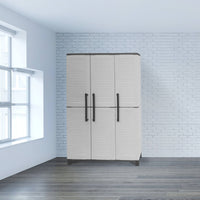 Armadio portascope da esterno o Aruro, Mobile a 3 ante e 3 ripiani regolabili in polipropilene, 100% Made in Italy, cm 102x37h169, colore Grigio