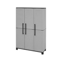 Armadio portascope da esterno o Aruro, Mobile a 3 ante e 3 ripiani regolabili in polipropilene, 100% Made in Italy, cm 102x37h169, colore Grigio