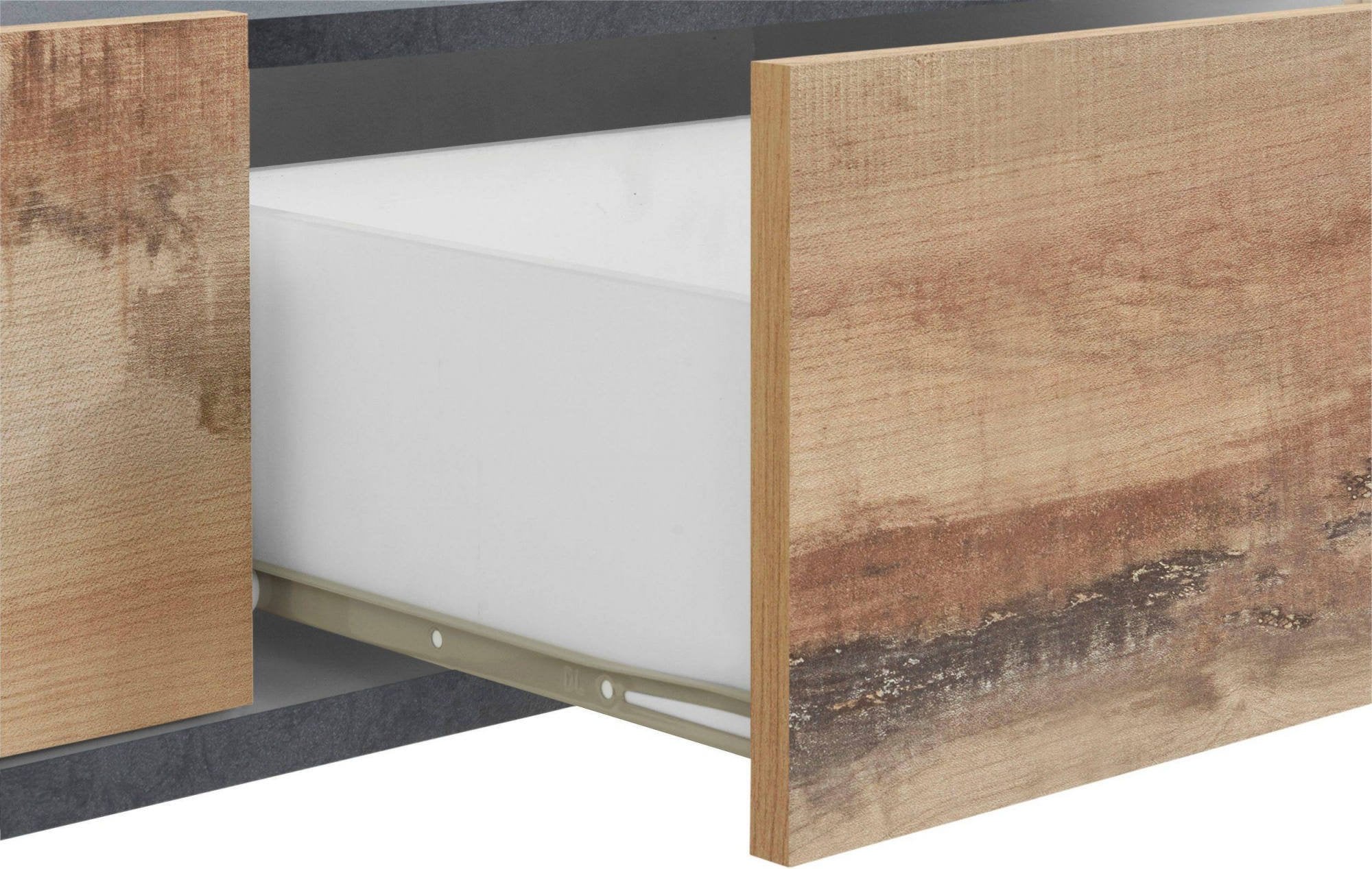 Mobile da soggiorno Porta Abina, Made in Italy, Supporto per Abina da salotto a 2 ante e 2 cassetti, Cm 200x40h47, Ardesia e Acero