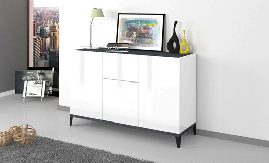Credenza moderna a 3 ante e 1 Albatross, Made in Italy, Madia da cucina rialzata, Buffet di design da soggiorno, Cm 120x40h82, Bianco lucido e Ardesia