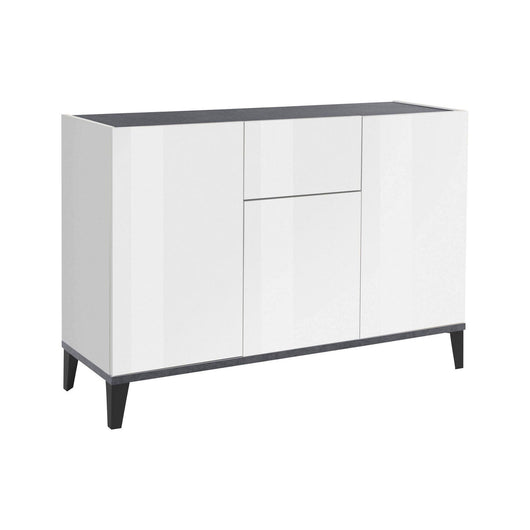 Credenza moderna a 3 ante e 1 Albatross, Made in Italy, Madia da cucina rialzata, Buffet di design da soggiorno, Cm 120x40h82, Bianco lucido e Ardesia