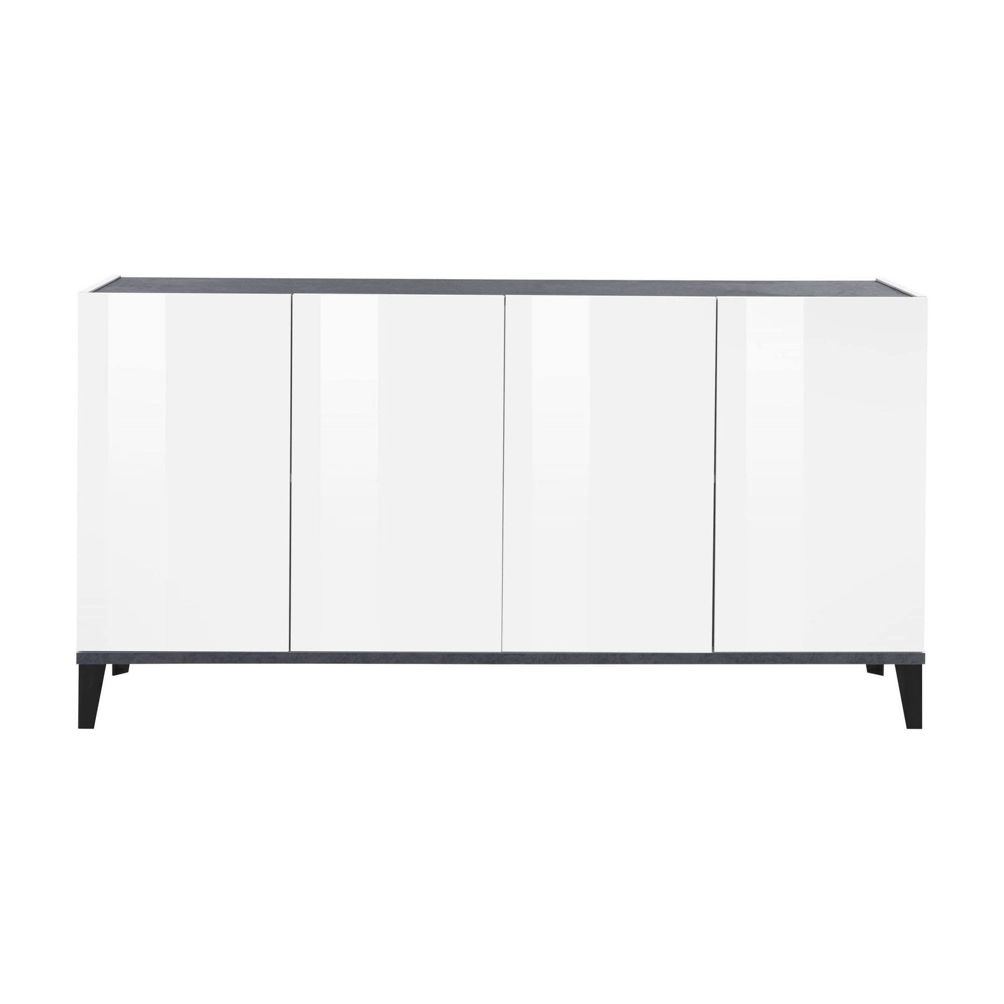 Credenza moderna a 4 Ashley, Made in Italy, Madia da cucina rialzata, Buffet di design da soggiorno, Cm 160x40h82, Bianco lucido e Ardesia