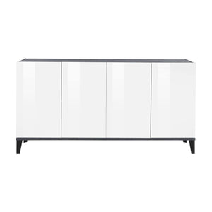 Credenza moderna a 4 Ashley, Made in Italy, Madia da cucina rialzata, Buffet di design da soggiorno, Cm 160x40h82, Bianco lucido e Ardesia