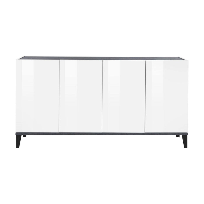 Credenza moderna a 4 Ashley, Made in Italy, Madia da cucina rialzata, Buffet di design da soggiorno, Cm 160x40h82, Bianco lucido e Ardesia