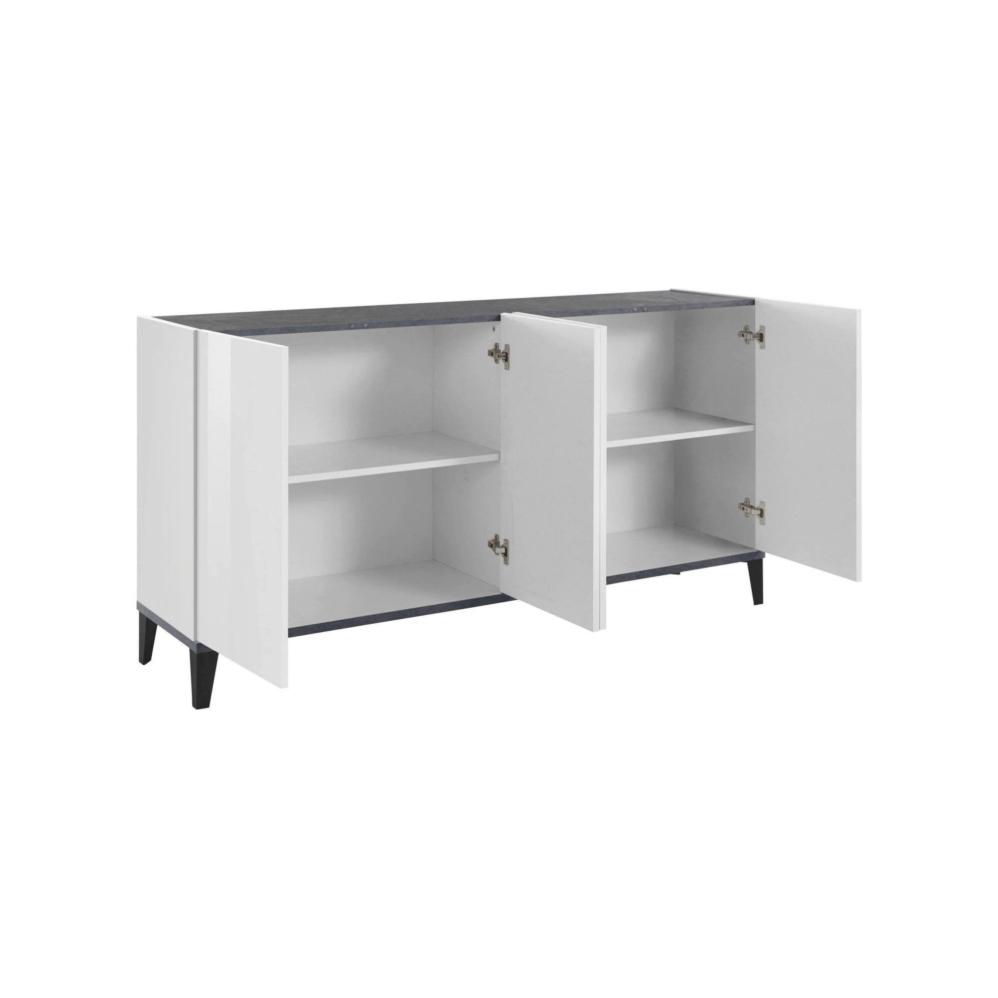 Credenza moderna a 4 Ashley, Made in Italy, Madia da cucina rialzata, Buffet di design da soggiorno, Cm 160x40h82, Bianco lucido e Ardesia