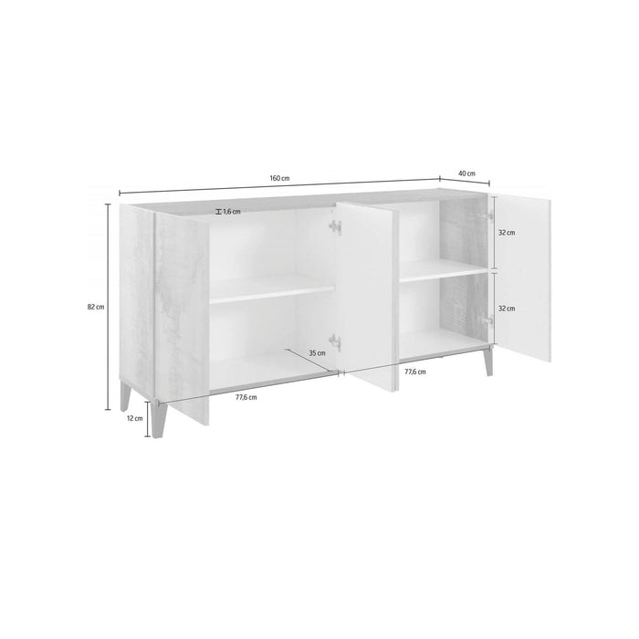 Credenza moderna a 4 Ashley, Made in Italy, Madia da cucina rialzata, Buffet di design da soggiorno, Cm 160x40h82, Bianco lucido e Ardesia