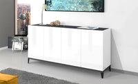 Credenza moderna a 4 Ashley, Made in Italy, Madia da cucina rialzata, Buffet di design da soggiorno, Cm 160x40h82, Bianco lucido e Ardesia
