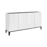 Credenza moderna a 4 Ashley, Made in Italy, Madia da cucina rialzata, Buffet di design da soggiorno, Cm 160x40h82, Bianco lucido e Ardesia