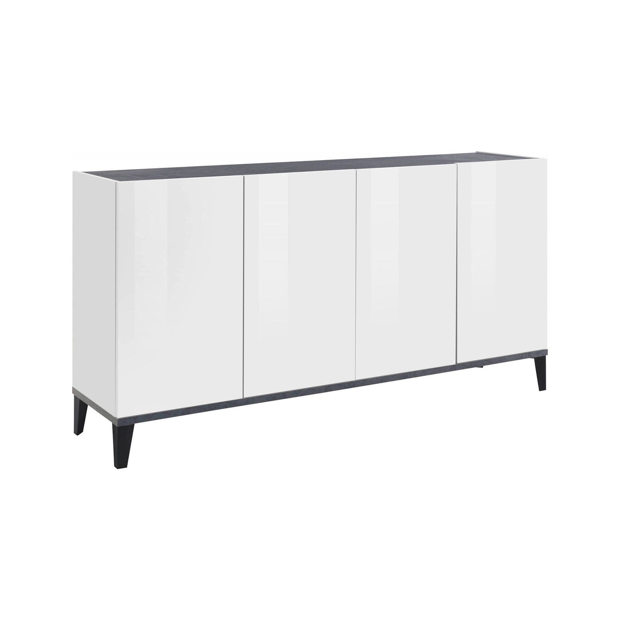Credenza moderna a 4 Ashley, Made in Italy, Madia da cucina rialzata, Buffet di design da soggiorno, Cm 160x40h82, Bianco lucido e Ardesia